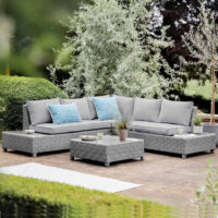 Marfa Rattan Garden Sofa Set With Coffee Table In Stone
