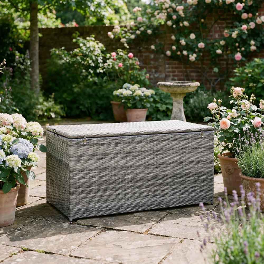 Marfa Rattan Garden Storage Box in Stone