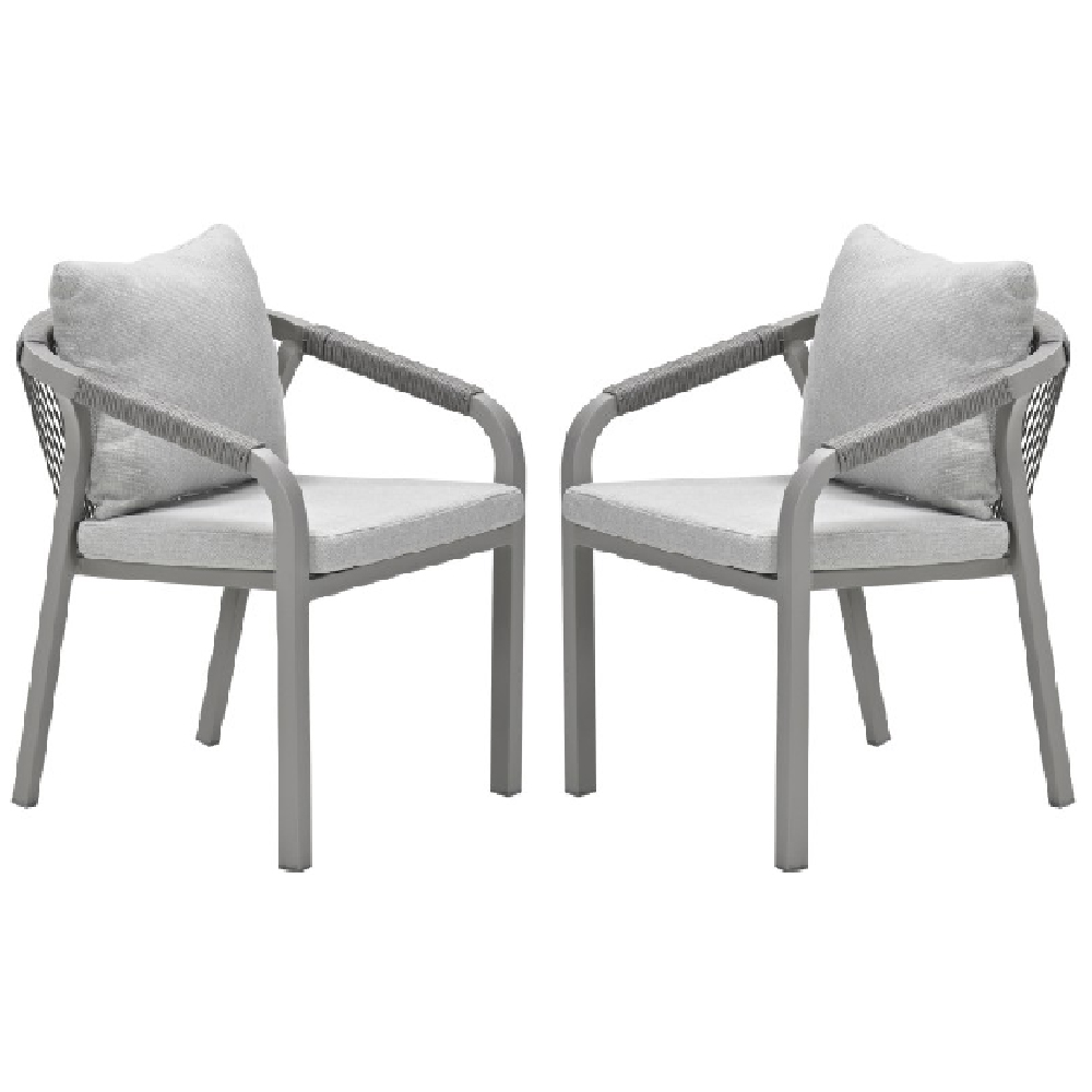 Marietta Taupe Aluminium Dining Chairs With Cushion In Pair