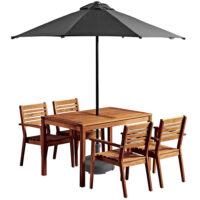 Marietta Wooden Dining Table With 4 Chairs And Parasol In Natural