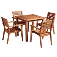 Marietta Wooden Square Dining Table With 4 Chairs In Natural