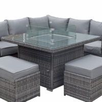 Maxton Rattan Garden Firepit Dining Table In Grey
