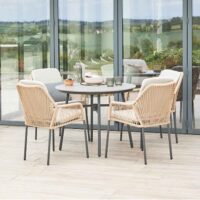 Monterey Aluminium Round Outdoor 4 Seater Dining Set in Flint Grey and Wheat