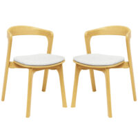 Natchez Natural Wooden Stacking Side Chairs With White Seat In Pair