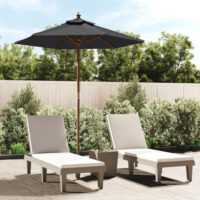 Nella Fabric Garden Parasol In Black With Wooden Pole