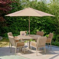 Orbit Aluminium Garden 6 Seater Dining Set with Parasol in Beige
