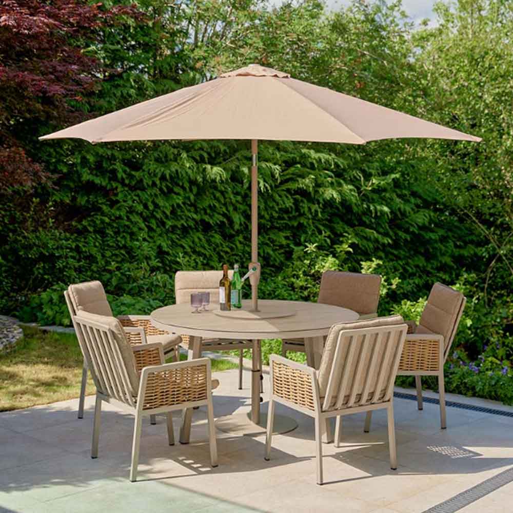 Orbit Aluminium Garden 6 Seater Dining Set with Parasol in Beige