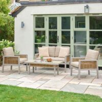 Orbit Aluminium Garden Lounger Set with Coffee Table in Beige