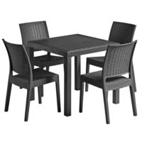 Ottawa Black Rattan Dining Table With Fishkill 4 Chairs In Dark Grey