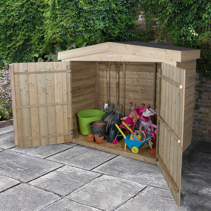 6'5 x 3' Forest Overlap Large Double Door Apex Wooden Garden Storage - Bike / Mower Outdoor Store (1.9m x 0.8m)