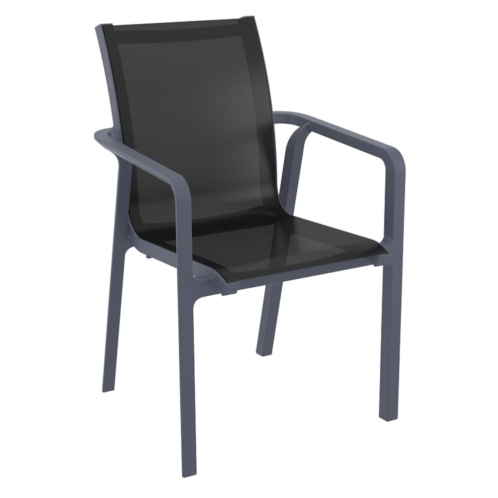 Palmetto Fabric Outdoor Armchair In Dark Grey And Black