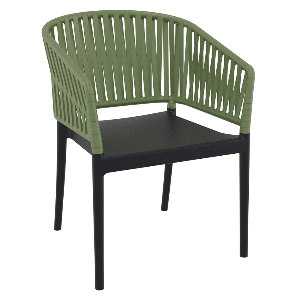 Penwell Polypropylene Outdoor Armchair In Black And Olive Green
