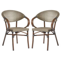 Ponte Outdoor Gold And Black Weave Stacking Armchairs In Pair
