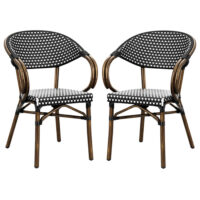 Ponte Outdoor White And Black Weave Stacking Armchairs In Pair