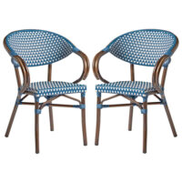 Ponte Outdoor White And Blue Weave Stacking Armchairs In Pair