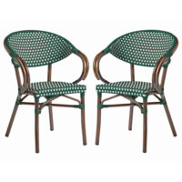 Ponte Outdoor White And Green Weave Stacking Armchairs In Pair