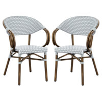 Ponte Outdoor White And Pacific Weave Stacking Armchairs In Pair