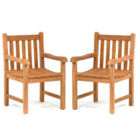Prague Teak Wooden Outdoor Arm Chairs In Pair