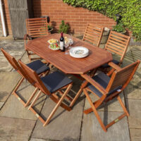 Putey Wooden Garden Dining Set With Grey Cushions In Honey Brown