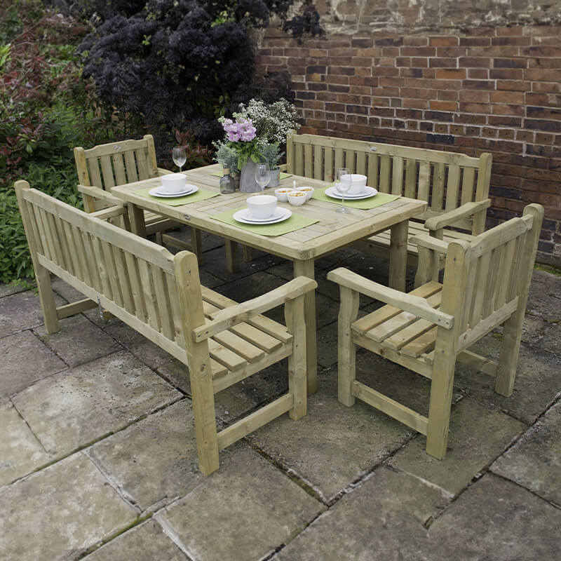 Forest Rosedene Wooden Garden Table, Benches and Chairs Set 8'9 x 6'2 (2.66m x 1.87m)