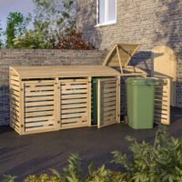 Sandiacre Outdoor Wooden Quadruple Bin Storage Cabinet in Natural