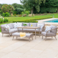 Seras Rattan Garden Corner Lounge Dining Set In Grey Oak