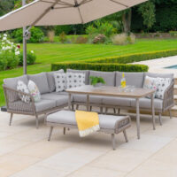 Seras Rattan Garden Lounge Dining Set In Grey Oak