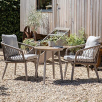 Seras Rattan Garden Round Bistro Set In Grey Oak