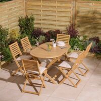 Serenity Wooden Oval Dining Table with 6 Chairs and Cushions in Natural