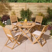 Serenity Wooden Round Dining Table with 4 Chairs and Cushions in Natural
