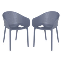 Shipley Outdoor Dark Grey Stacking Armchairs In Pair