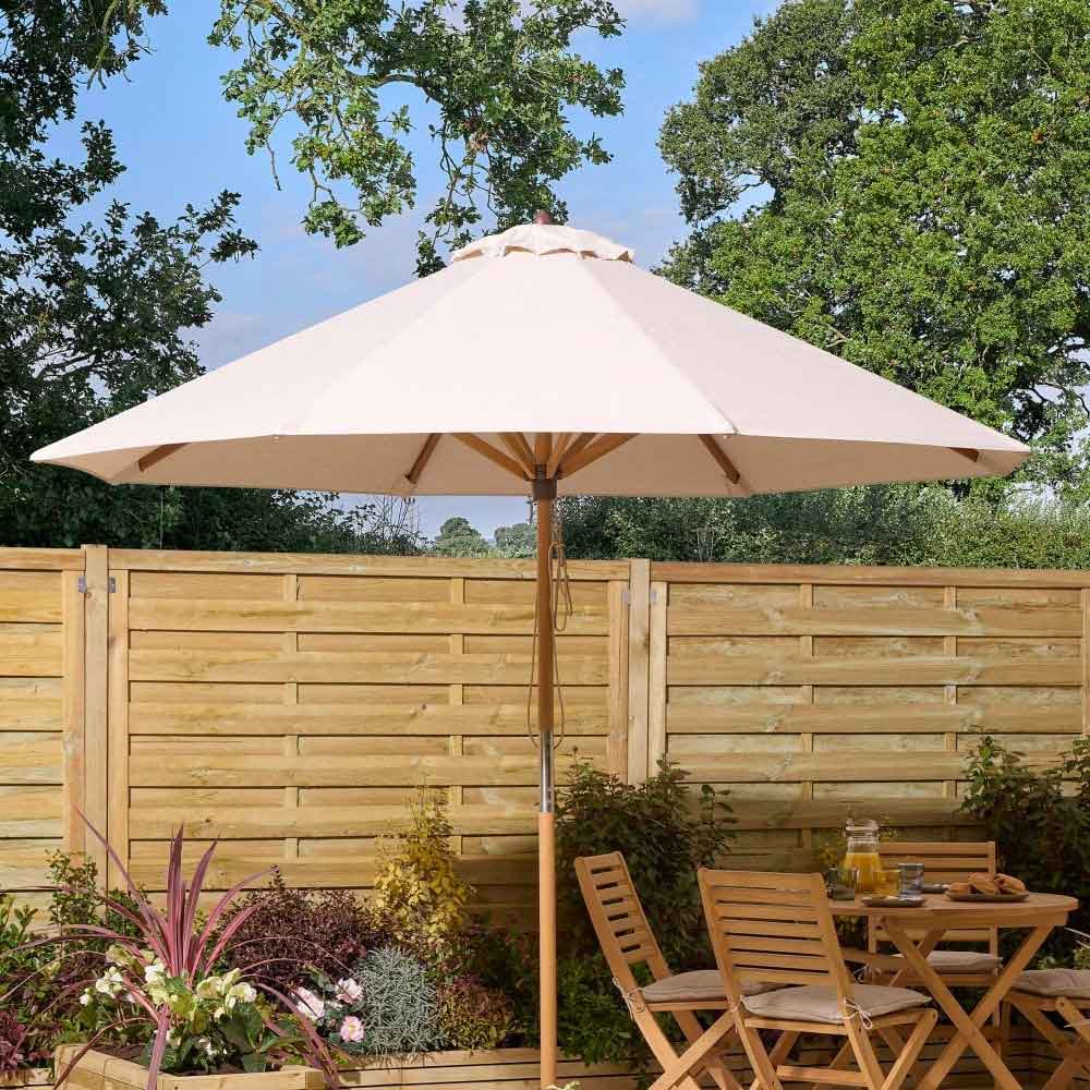 Serenity Polyester Fabric 2.2m Parasol with Wooden Pole in Natural