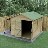 10' x 8' Forest Timberdale 25yr Guarantee Tongue & Groove Pressure Treated Windowless Double Door Apex Shed with Logstore (3.56m x 3.05m)