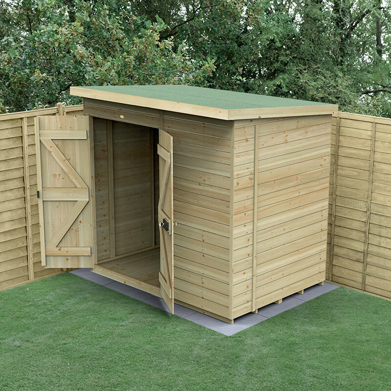 7' x 5' Forest Timberdale 25yr Guarantee Tongue & Groove Pressure Treated Windowless Double Door Pent Shed (2.24m x 1.67m)