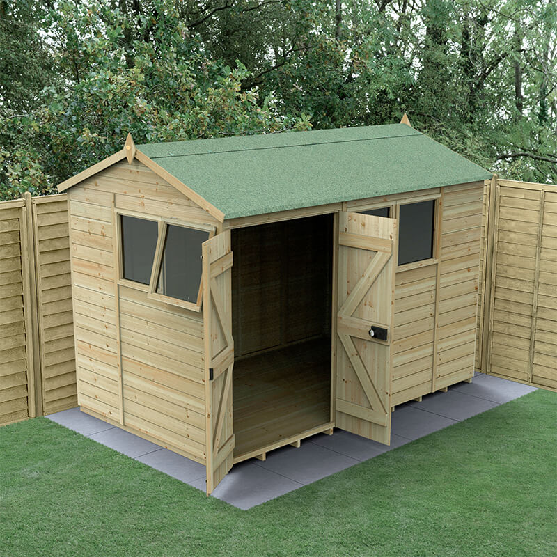 10' x 6' Forest Timberdale 25yr Guarantee Tongue & Groove Pressure Treated Double Door Reverse Apex Shed (3.05m x 2.03m)