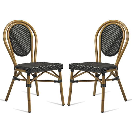 Toller Outdoor Black Aluminium Cane Effect Dining Chair In Pair