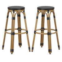 Toller Outdoor Black Aluminium Cane Effect Bar Stools In Pair