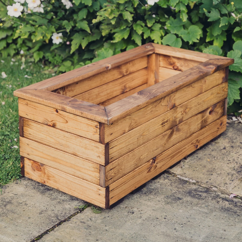 Vail Small Wooden Garden Trough Planter In Natural