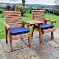 Vail Timber Square Love Seat With Navy Cushions