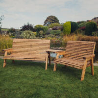 Vail Wooden Garden Angled 5 Seater Bench Set In Natural