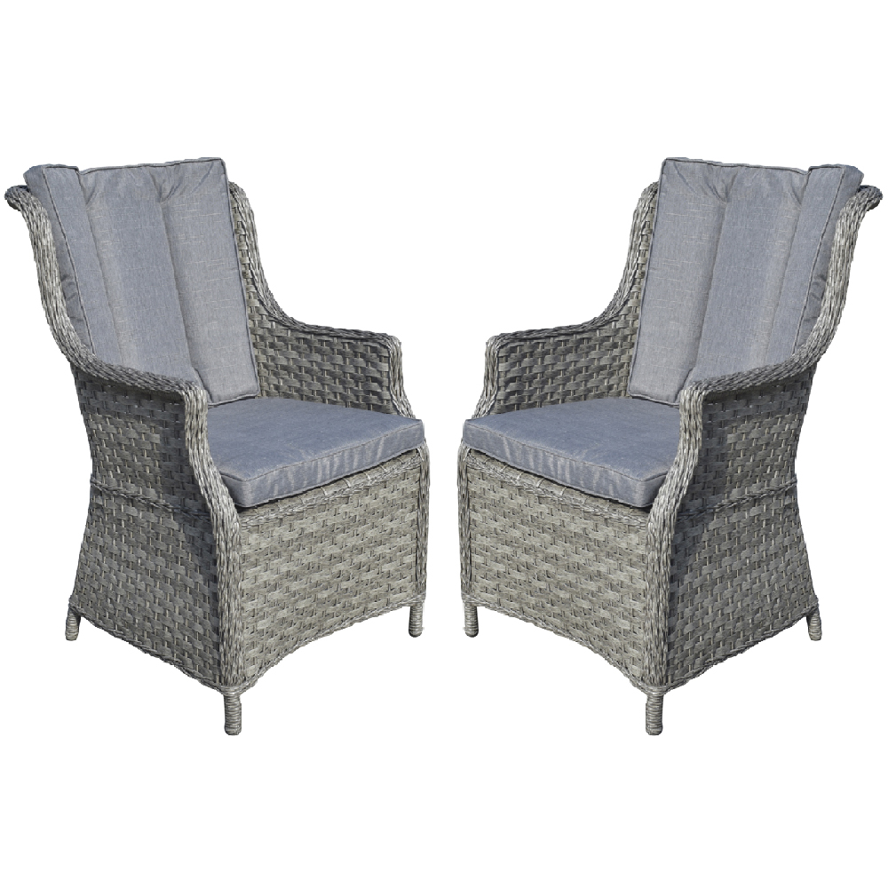 Vernal Grey Rattan Garden Dining Chairs With Cushion In Pair