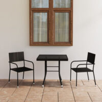 Waco Small Glass And Rattan 3 Piece Garden Dining Set In Black