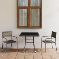 Waco Small Glass And Rattan 3 Piece Garden Dining Set In Grey