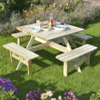 Zox Wooden Garden Square 8 Seater Picnic Table In Natural